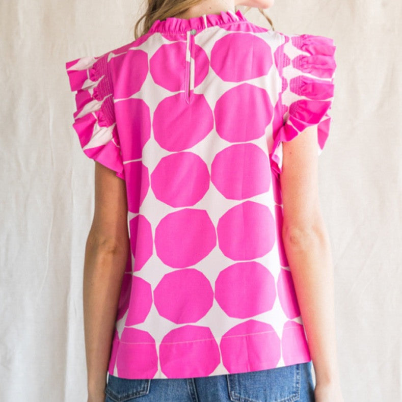Dot Pattern Print Top (Hot Pink)