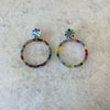 Multi Colored Flower Post Acrylic Hoop Earrings