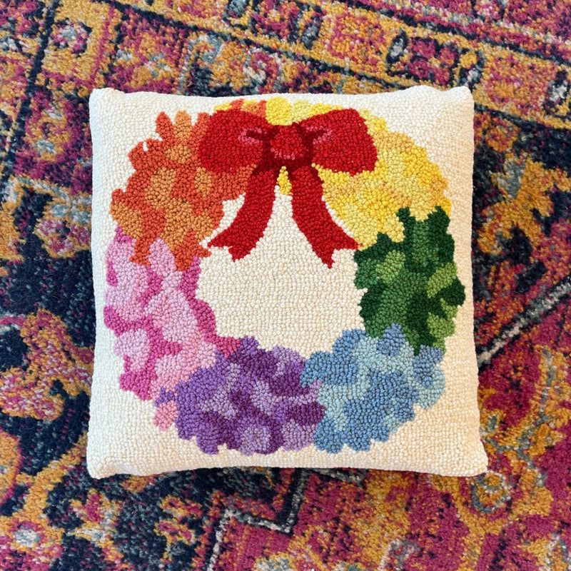 Rainbow wreath throw pillow