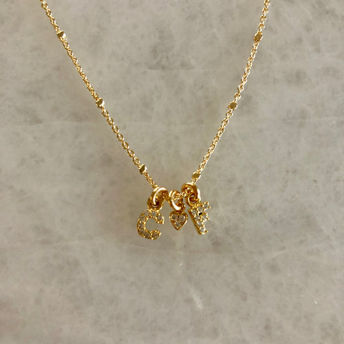 Initial Necklace + Tiny Heart Charm