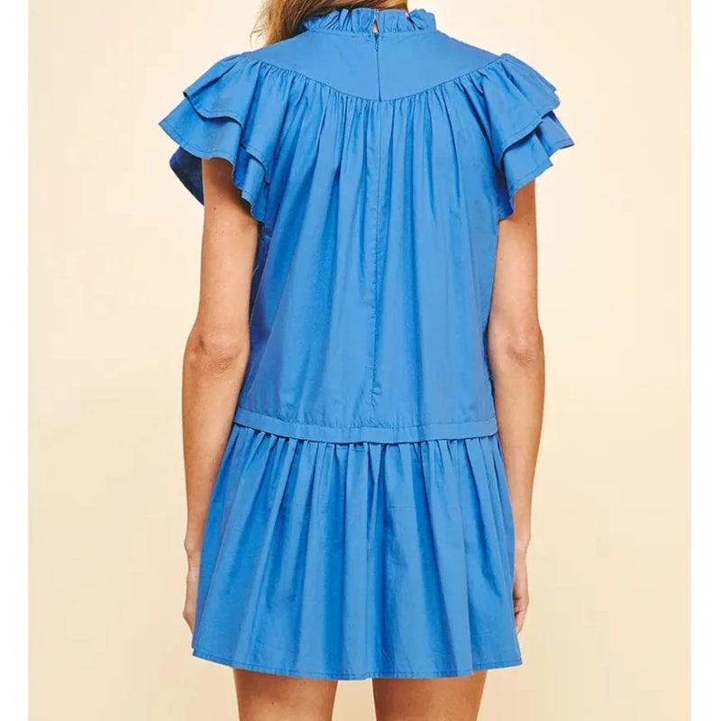 Embroidered Mini Dress - Blue