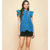 Embroidery Ruffle Top  - OCEAN BLUE