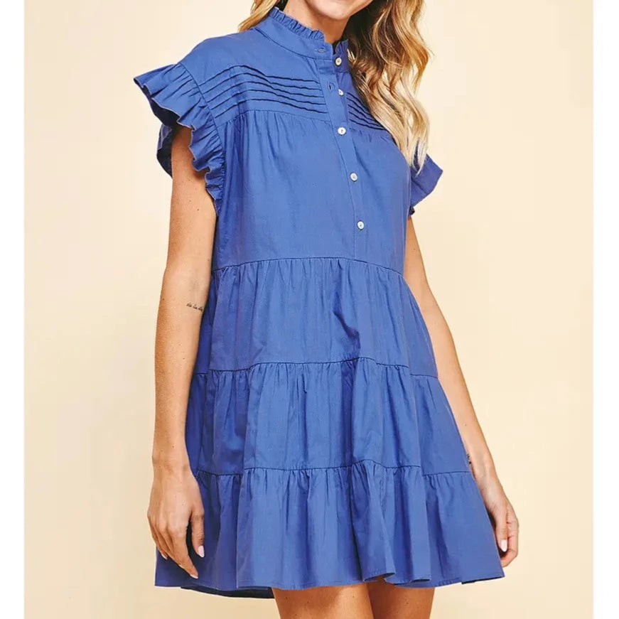 Pintuck Tiered Mini Dress - Deep Blue – Lauren Ferrell Designs