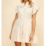 Pintuck Tiered Mini Dress - Cream