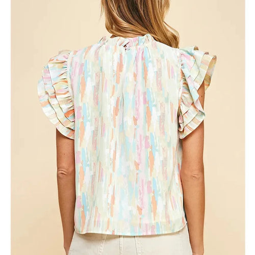 Watercolor Print Woven Top - Pink Multi